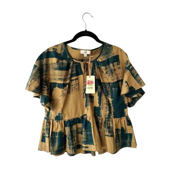 Entro Harper Peplum Top Hunter Green Black Tie Neck Blouse Sz S - NWT - Picture 6 of 11